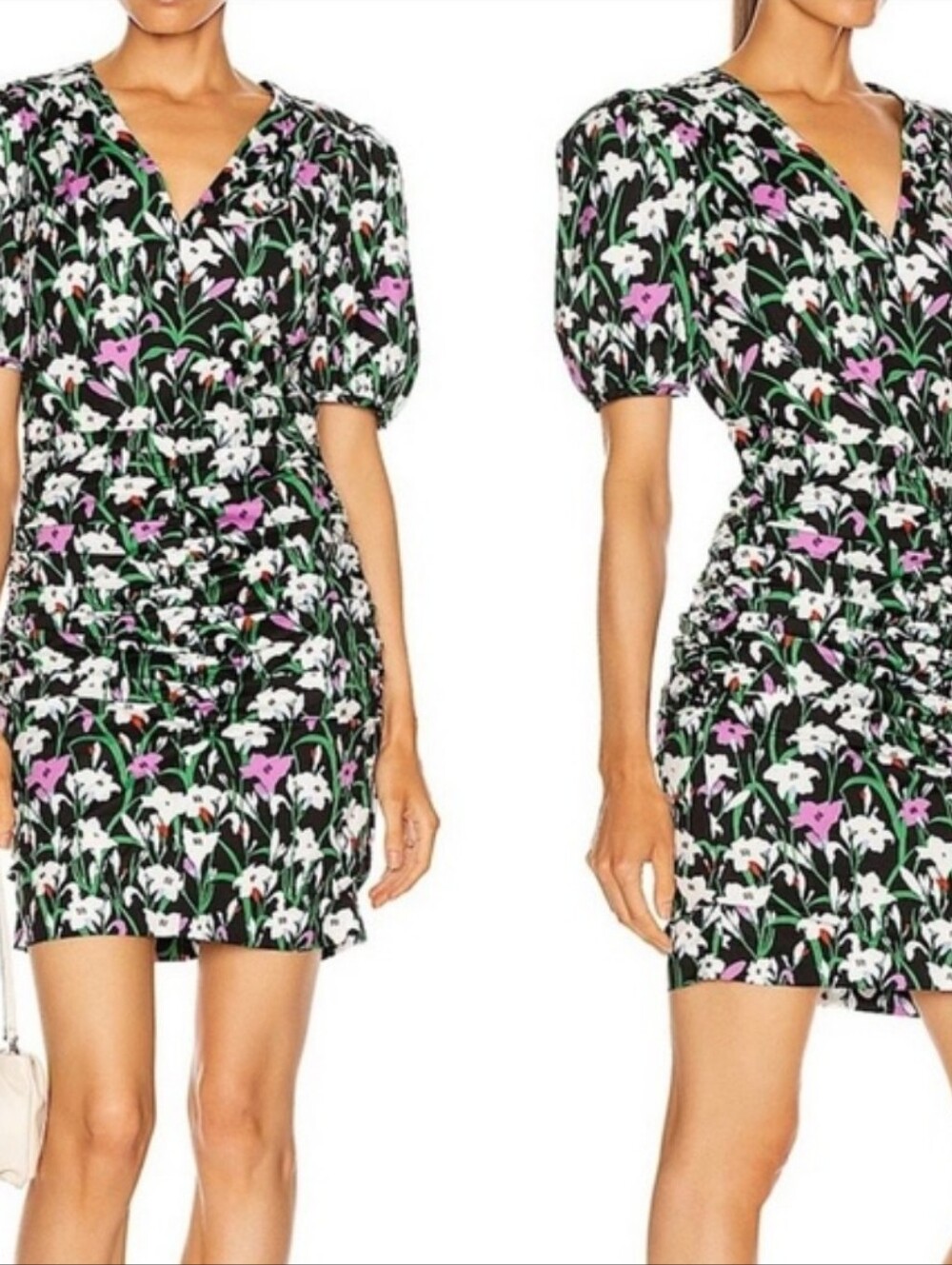Veronica Beard Black Floral Wrap Dress with White & Purple Blooms